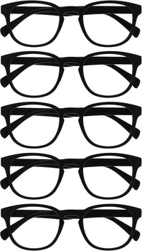 Thumbnail for OPULIZE Pop Gafas de Lectura Pack de 5 Redondas Negro Mate Satinado Bisagras con Muelle Resistentes a los Arañazos Hombre Mujer RRRRR2-1 +1.00