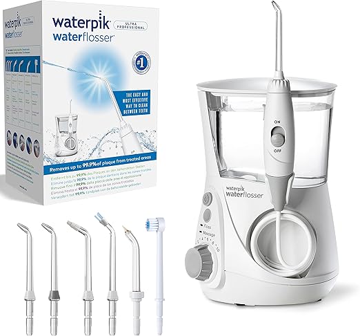 Waterpik Ultra Irrigador Dental Sobremesa Profesional con Agua a Presión y Sistema Avanzado de Control de Presión Mediante 10 Posiciones con 7 Boquillas, Eliminación de Placa Dental, Blanco (WP-660EU)
