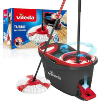 Vileda Turbo - Set de fregado con Cubo con Pedal - Palo telescópico 85-123 cm - Sistema de fregado de Suelos con escrruido Giratorio- Recambio de Microfibra 2 en 1 - Recambio sostenible