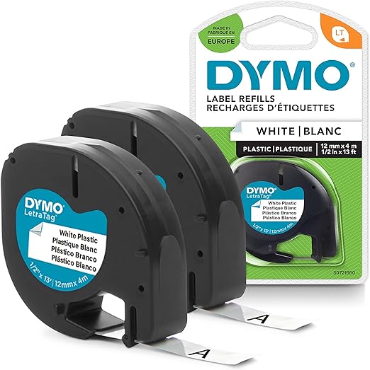 DYMO LT plástico etiquetas | Negro sobre amarillo | 12 mm x 4m | para las etiquetadoras LetraTag | autoadhesivo | 2 unidades
