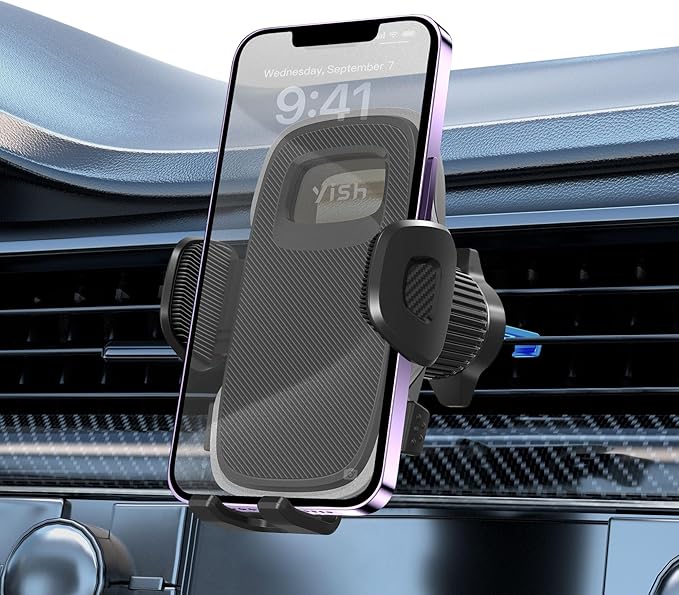 YISH Soporte Movil Coche：360° Suporte Telemovel Carro, Porta Movil Coche [Gancho Mejorado y Silicona] Sujeta Moviles para Coche, Sujeción Movil Coche con iPhone, Samsung, Google, Sony y Más (Negro)