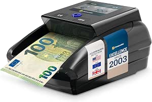 Detectalia D7T+ Detector de Billetes Falsos con 100% detección, 5 Sistemas de detección para 3 divisas EUR, GBP, USD y Pantalla Color TFT