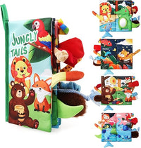 JoyPlus Libros Bebes 0-12 Meses, Libros de Tela Suave para Bebés con Espejo, Libro Interactivo Texturas Bebe, Animales Libro Sensorial Suave de Actividades para Bebé Recien Nacido (Mundo de la Selva)