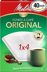 Melitta Filtros de café Original - Filtros para café aptos para cafetera de goteo, fabricados con papel AromaPor, ideales para cafeteras, con 3 zonas aromáticas, tamaño 1 x 4, 40 unidades