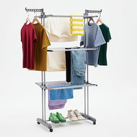 Amazon Basics Tendedero tipo torre, para interior, con alas plegables, Plateado, 4-niveles, 126 x 64 x 173 cm (L x W x H)