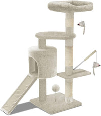 VOUNOT® Árbol Rascador para Gatos con Plataformas y Refugios, 112cm, Beige