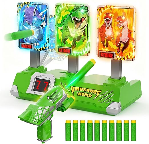 Dinosaurios Juguete Niño 3-12 Años, Diana Electronica con Pistola Luminosos Automático Reinicio, Exterior Jardin Juegos Niños 4 5 6 7 8 9 11 Años Regalo Niño 3-10 Años Cumpleaños Brinquedos Menino