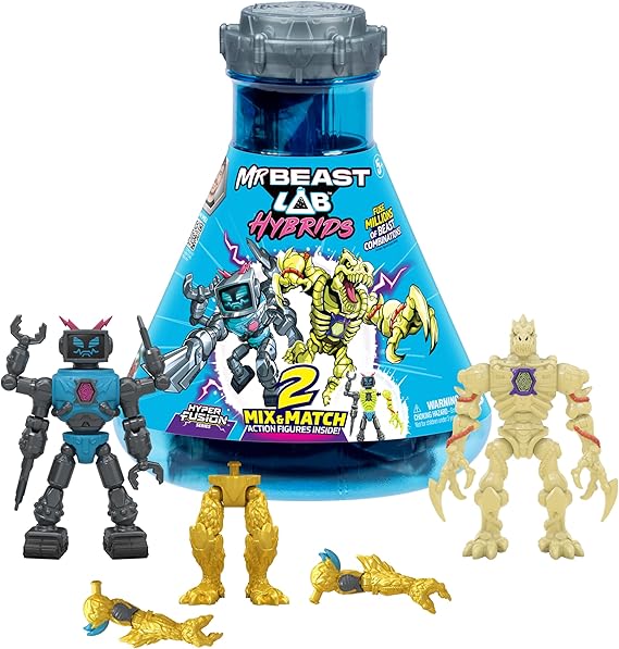MrBeast Lab Hybrids Pack múltiple, CREA 2 Figuras de acción híbridas con Piezas Intercambiables, Piezas de Golden Panther Dragon, infinitas Combinaciones, más de 30 Bestias para coleccionar
