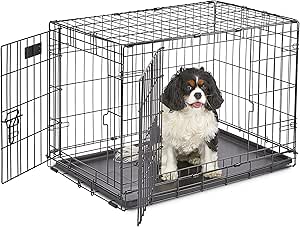 MidWest Homes for Pets iCrate modelo 1530 Jaula para perros recién óptimizada, con doble puerta, bandeja a prueba de fugas, patas protectoras longitud de 76,2 cm, color negro