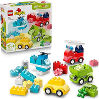 LEGO Duplo Vehículos Creativos - Juego Educativo para la Motricidad Fina - Coches, Camión de Bomberos, Helicóptero y Camiones de Juguete - Regalo de Cumpleaños para Niños y Niñas de 1+ Años - 10474