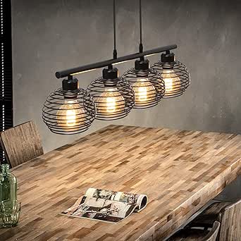 ZMH Lámpara de Techo Vintage Lámpara colgante de techo Retro - Negra Cage Design Luz con 4 Luces Industrial Enchufe E27 Retro Iluminación de techo para Cocina Comedor Dormitorio Café Barra