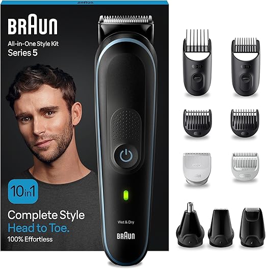 Braun Recortadora de Barba Series 5 Máquina Cortar Pelo, Máquina de afeitar, Cortapelos Hombre con Kit 10 En 1 Para Barba, Pelos, Depilación Masculina, MGK5445
