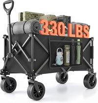 Morpilot Plegable 220L / 150 kg, Ruedas Todoterreno para Césped, Asa Ajustable, Fácil de Plegar, Cabe en Maletero, Carro para Camping, Compras y Jardín, Negro