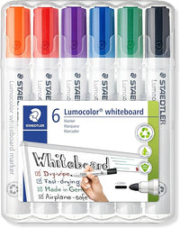 Staedtler 351 WP6 - Rotuladores para pizarra blanca Lumocolor, inodoro, secado rápido y recargable, paquete de 6 colores Surtido