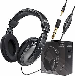 Hama | Auriculares de Diadema con Cable (Auriculares con Cable,Cable Largo de 6m, con Conector Jack 3.5mm y 6.35mm, Auriculares Música, Auriculares TV) Color Negro