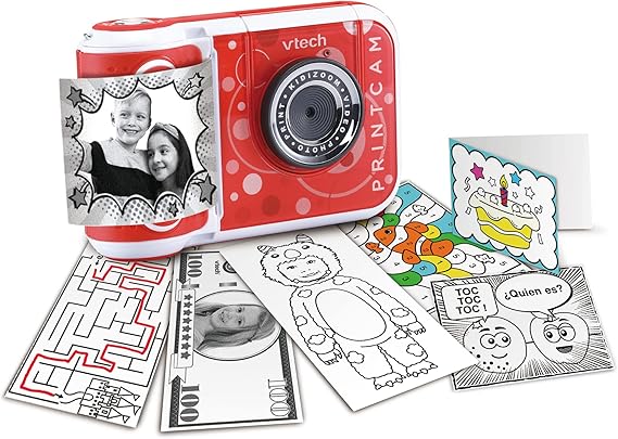 VTech - Kidizoom Print CAM roja, Cámara de Fotos instantáneas y vídeos para niños +5 años, Impresión Instantánea, Plantillas, Efectos y Marcos, Versión ESP