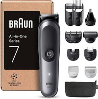 Thumbnail for Braun Recortadora Todo En Uno Series 7 AIO7545, Kit De Styling 12en1 Para Barba, Pelo, Orejas, Nariz y Cuerpo, 14 Longitudes, 120 Min De Autonomía, Gris, El embalaje puede variar