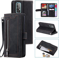 EYZUTAK Handyhülle für Samsung Galaxy A53 5G Hülle,Flip Case Lederhülle Reißverschluss Magnetverschluss Brieftasche mit 9 Kartenfächern Standfuntion Retro Matt Ledertasche-Schwarz