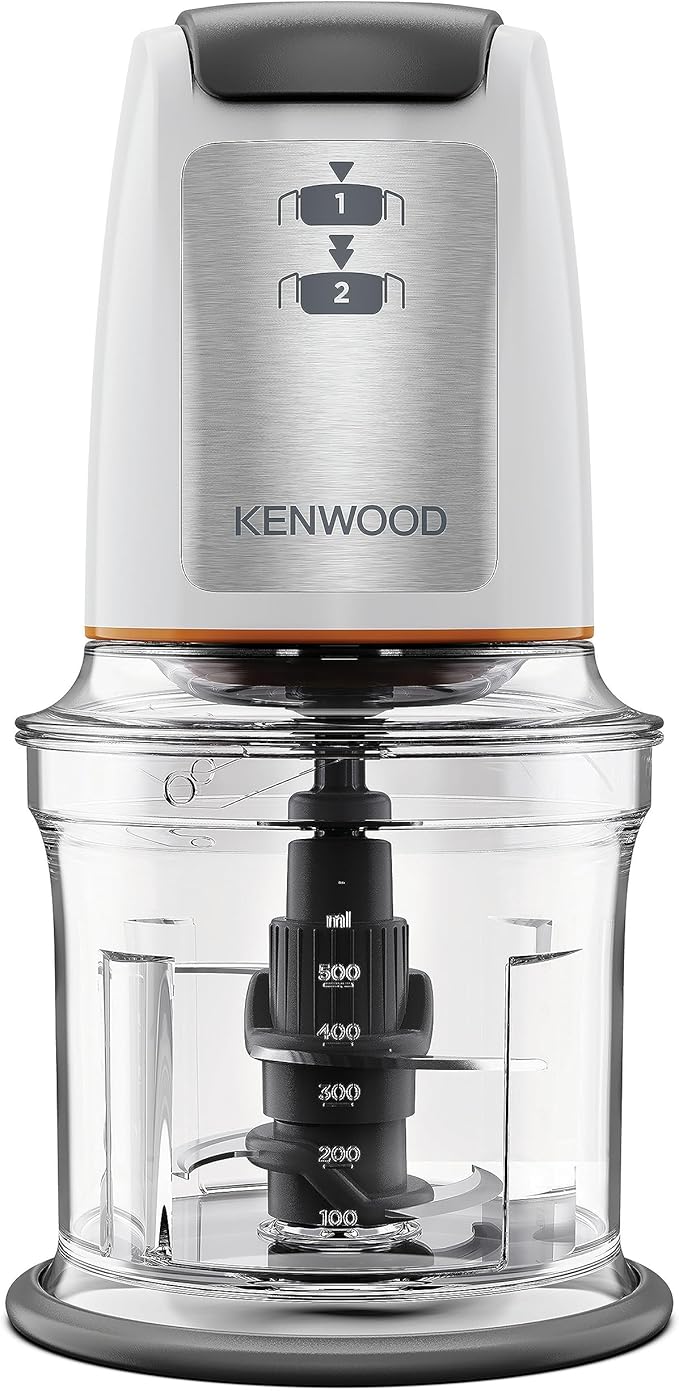 Kenwood Easy Chop, Picadora con Recipiente de 0,5L, 2 Velocidades, Cuatro Cuchillas, Anillo Antideslizante para Mayor Estabilidad, 500W, Apta para Lavavajillas, Blanca CHP61.100WH