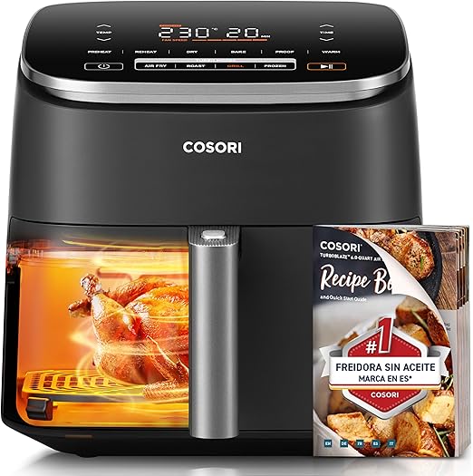 Cosori Freidora de Aire Turbo Blaze 6L, Air Fryer 9 in 1, co Motor DC 27dB, 46% Más Rápida, 30°C a 230°C, 9 funciones, 5 velocidades, 96% menos aceite, Suculenta y jugosa, apto para lavavajillas 1725W
