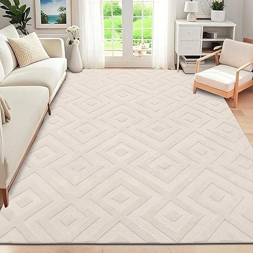 SHACOS Alfombra Salón Pelo Corto Moderna 140x200cm, Alfombra Habitación Suave Antideslizante, Alfombra Decorativa Estilo Escandinavo para Salón, Habitación, Dormitorio y Comedor, Beige