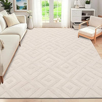 SHACOS Alfombra Salón Pelo Corto Moderna 140x200cm, Alfombra Habitación Suave Antideslizante, Alfombra Decorativa Estilo Escandinavo para Salón, Habitación, Dormitorio y Comedor, Beige