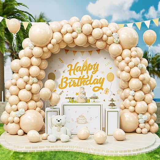 Globos Albaricoque, 143 Piezas Diferente Tamaño Arco Guirnalda de Globos Beige Retro con Cinta para Niñas Mujeres Hombres Fiesta de Cumpleaños Decoraciones Baby Shower Boda San Valentín Aniversario