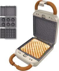 Cecotec Sandwichera Rock'Ntoast Retro One Beige. Tres Placas Intercambiables, Diseño Retro, Revestimiento Rockstone, 700W, Indicador Luminoso, Base Antideslizante, Asa de Tacto Frío, Pinza de Cierre