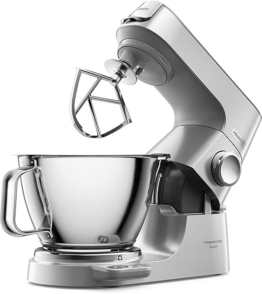 Kenwood Titanium Chef Baker KVC85.004SI - Robot de cocina con báscula integrada incluye set de pastelería de 3 piezas, cuenco de 5 L y 3,5 L, regulador de velocidad continuo, 1200 W, color plateado