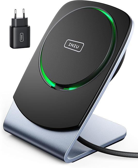 INIU Cargador Inalambrico para iPhone con Magsafe, 15W Carga Rápida Cargador Magnético con Enfriamiento Eficiente para iPhone 16 15 Pro MAX, iPhone 14 Plus, 13, 12 (Adaptador USB-C y Cable Incluidos)