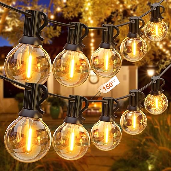 GLUROO 45.7M Guirnaldas de Luces Exterior LED, Cadena de Luces Exterior Impermeable con 75+2 G40 Bombillas de Plástico, Guirnaldas Luminosas Interior Exterior para Jardín Porche Patio Trasero