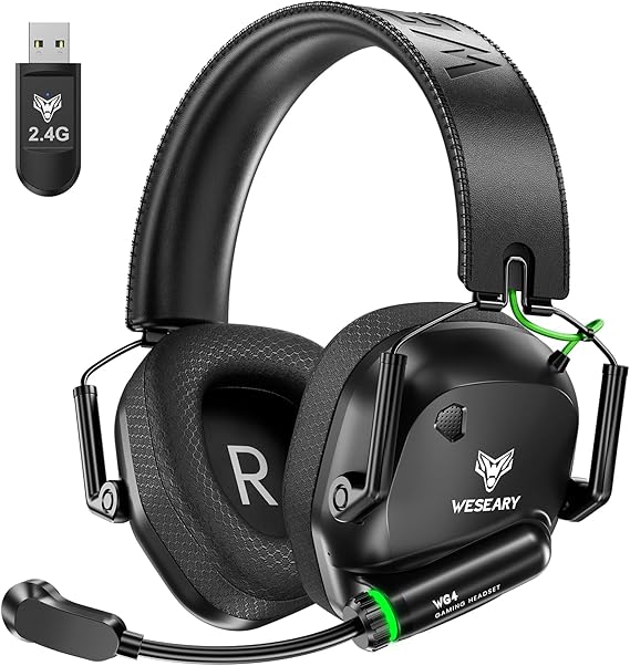 WESEARY WG4 Cascos Gaming Inalambricos, Auriculares Gaming de 2.4G para PS5, PS4, PC, Switch, Mobile, Sonido Estéreo Auriculares con Microfono, Cascos con Luz LED, Duración 45Hr+
