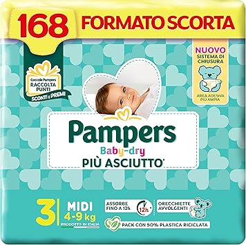 Pampers Baby Dry Midi, 168 pañales, talla 3 (4-9 kg), pack de 56