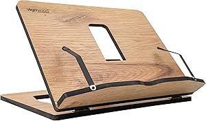 Vigo Wood Atril de Madera - MDF Premium de 8 mm, Diseño Plegable y 5 ángulos de lectura diferentes - Mejora tu Experiencia de Lectura, Úsalo como Soporte para Libros de Cocina, Recetario (Roble)