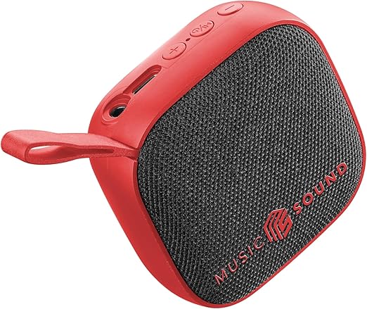 Music Sound - Mini - Altavoz Bluetooth - Potencia de 3 vatios - 4 Horas de reproducción - Compacto y portátil - Acabados de Tela Suave y Colorida - Rojo