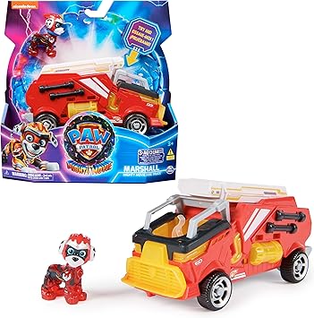 Patrulla Canina - Figura Marshall Y Coche Juguete con Luces Y Sonidos DE LA SUPERPELÍCULA - 6067509 - Juguetes Niños 3 Años + - Patrulla Canina Juguetes - Regalo Niño 3 años +