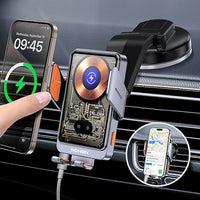 NOHON Qi Cargador Inalambrico Coche：15W Soporte Movil Coche Cargador Sujeción Automático, Soporte Cargador Movil Coche Carga Rápida con Ventosa/Clip de Ventilación para iPhone/Samsung/Xiaomi/OPPO