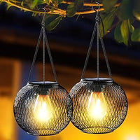 Farolillos Solares Exterior, Ortiny 2 Piezas Lamparas Solares Exterior Jardin IP65 Impermeable Lampara Vintage Decoracion Farol Solar Exterior para Patio Terraza Césped Fiesta Mesa Boda Parque Navidad
