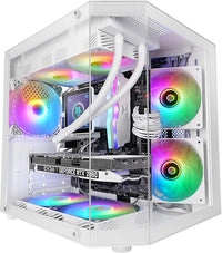Mars Gaming MC-3TLITE, Caja Gaming MicroATX, Triple Cristal Templado Continuo, Ventilador FRGB Trasero 120mm, Estructura de Doble Cámara, Minitorre PC Compacta con Amplia Capacidad Interna, Blanco