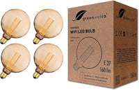 Thumbnail for greenandco Bombilla LED Decorativa Edison Estilo Vintage | 1800K Blanco Extra Cálido | 320° | 230V | Sin Parpadeos | E27 G125 | Dorado | 3,8W 160lm | Smart WiFi | Compatible con Alexa y Google | 4 un.