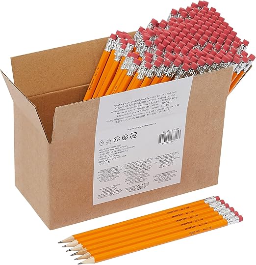 Amazon Basics Lápices n.º 2 HB de madera, afilados, 150 Unidad, Amarillo