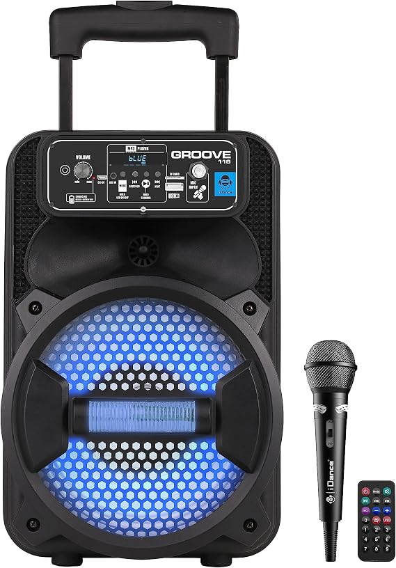 Cefa Toys- Altavoz portátil Bluetooth con micrófono, Control Remoto, bateria Recargable, iluminación led, reproducto mp3 USB, asa telécopica y Ruedas, 100 vatios.