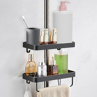 GERUIKE Estante Ducha para Barra de Ducha Sin Taladro Estanteria Baño con Toallero Estantes Cesta para Ducha Negro Mate Organizador Accesorios Baño para Φ 18-25 mm Riel de Ducha, 2 Piezas