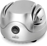 LACOR 69141 Afilador de Cuchillos Eléctrico, Cuatro ranuras con ventosa, Afila Cuchillos, Tijeras, Destornilladores, Seguro y fácil de usar, Potencia 60W, Pequeño y Compacto, Gris, 13 x 15 x 10 cm