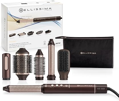 Bellissima Prodigy, moldeador de aire caliente, tecnología Ion-Ceramic, tecnología Coanda, motor digital, control de calor, filtro autolimpiante, 3 temperaturas, 1200 W, 6 accesorios