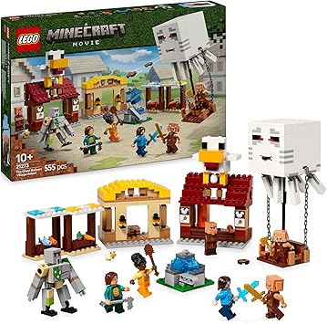 LEGO Minecraft El Ataque a la Aldea del Globo de Ghast, Set de Construcción con Casa de Steve de Juguete para Niños y Gamers, Fuente Explosiva, 4 Minifiguras de la Película y Golem de Hierro 21273
