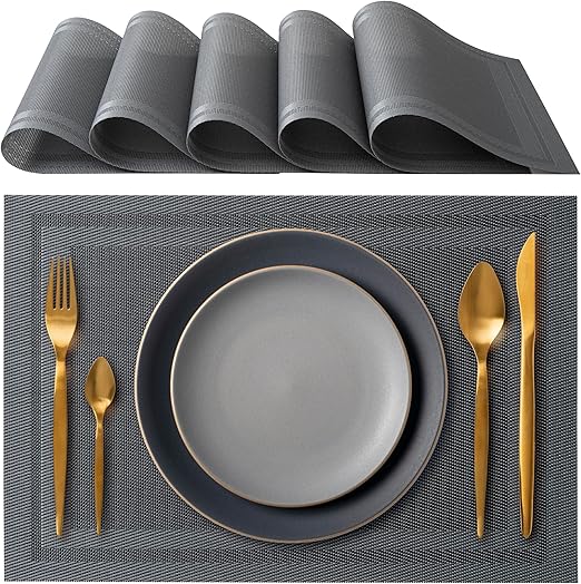 IPEA Tovagliette Americane Eleganti 45 x 30 cm per Cena, Pranzo, Colazione - 6 Unità - Tovaglietta Lavabile, Resistente al Calore, Antiscivolo, Antimacchia per Tavolo della Cucina e Sala - Grigio