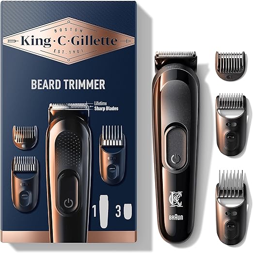 King C. Gillette Kit De Recortadora De Barba Inalámbrica Para Hombre Con Hojas Siempre Afiladas Y 3 Peines Intercambiables, Máquinilla de afeitar