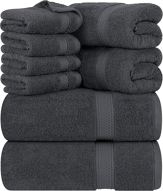 Utopia Towels - Juego de Toallas Premium de 8 Piezas, 2 Toallas de Baño, 2 Mano y 4 Toallitas - Algodón - para Casas, Hoteles y Spas, Altamente Absorbentes (Gris)