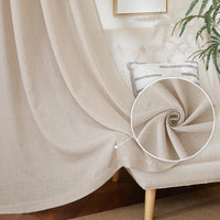 PONY DANCE Cortina Lino para Salon 2 Piezas 140x245cm(AnxAl) Cortinas Translúcidas con Ganchos para Riel para Comedor, Linen Curtains for Living Room, Beige